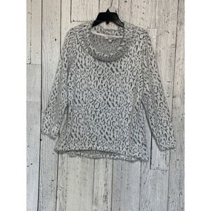 Chances R Women's Fuzzy White and Black Leopard Print Cowl Neck Size L Sweater